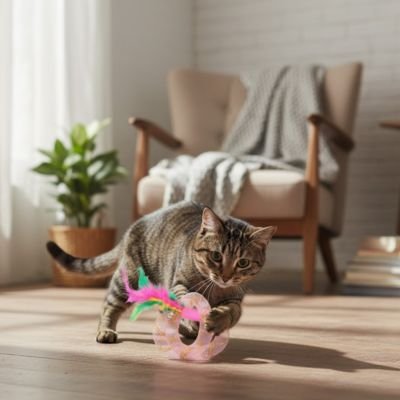 Jouet pour chat anneau à plumes colorées - Patte à Chat