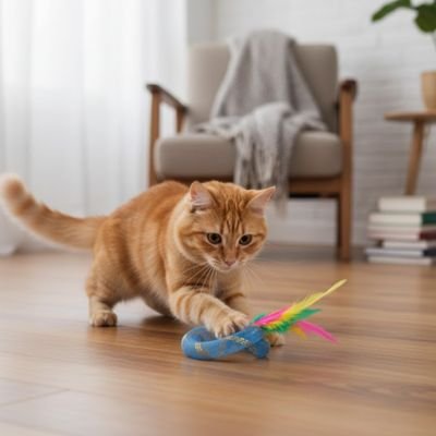 Jouet anneau plumes chat - usage autonome et guidé à la main