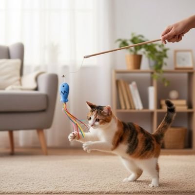 Jouet chat interactif Féliplay canne à pêche avec rubans - Patte à Chat