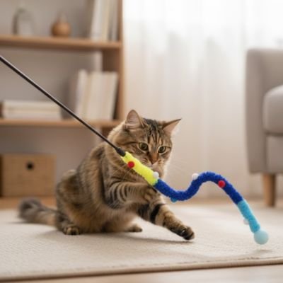 Jouet pour chat Félin Actif canne à pêche serpentin 65 cm - Patte à Chat