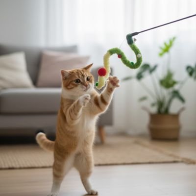 Canne à pêche chat tige 65 cm avec serpentin textile