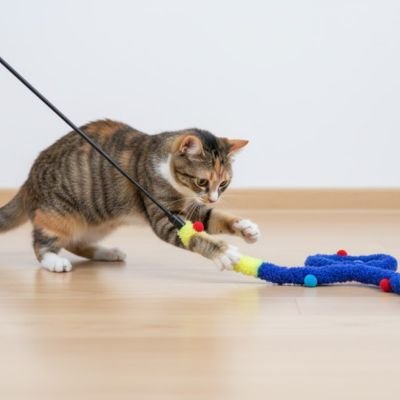 Jouet canne interactive chat - manche ergonomique