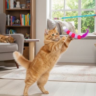 Jouet canne interactive 65 cm - adaptée aux chats de tous gabarits