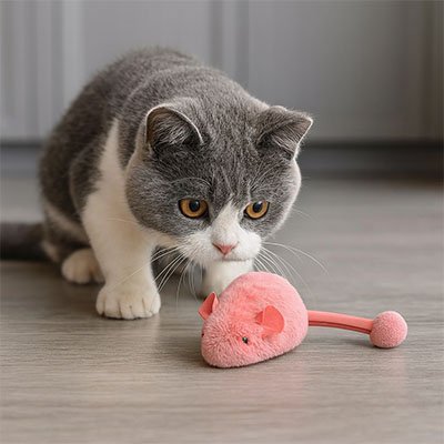 Souris rose StimCat - pompon mobile en bout de queue