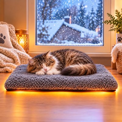 Chat confortablement installé sur le tapis autochauffant ThermoNid