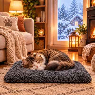 Tapis autochauffant ThermoNid pour chat, ambiance cocooning
