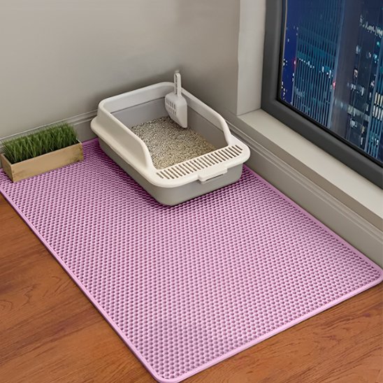 tapis chat litière anti-projection - rose