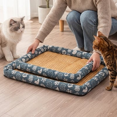 tapis-rafraichissant-chat-avec-contour-rembourré-bleu