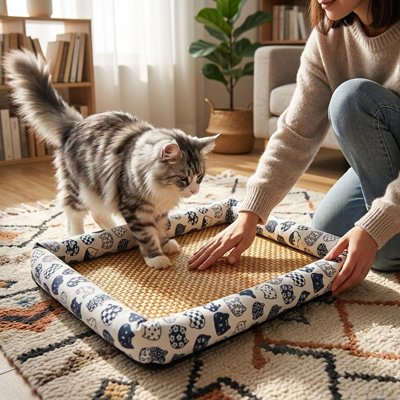 tapis-rafraichissant-chat-avec-contour-rembourré-blanc